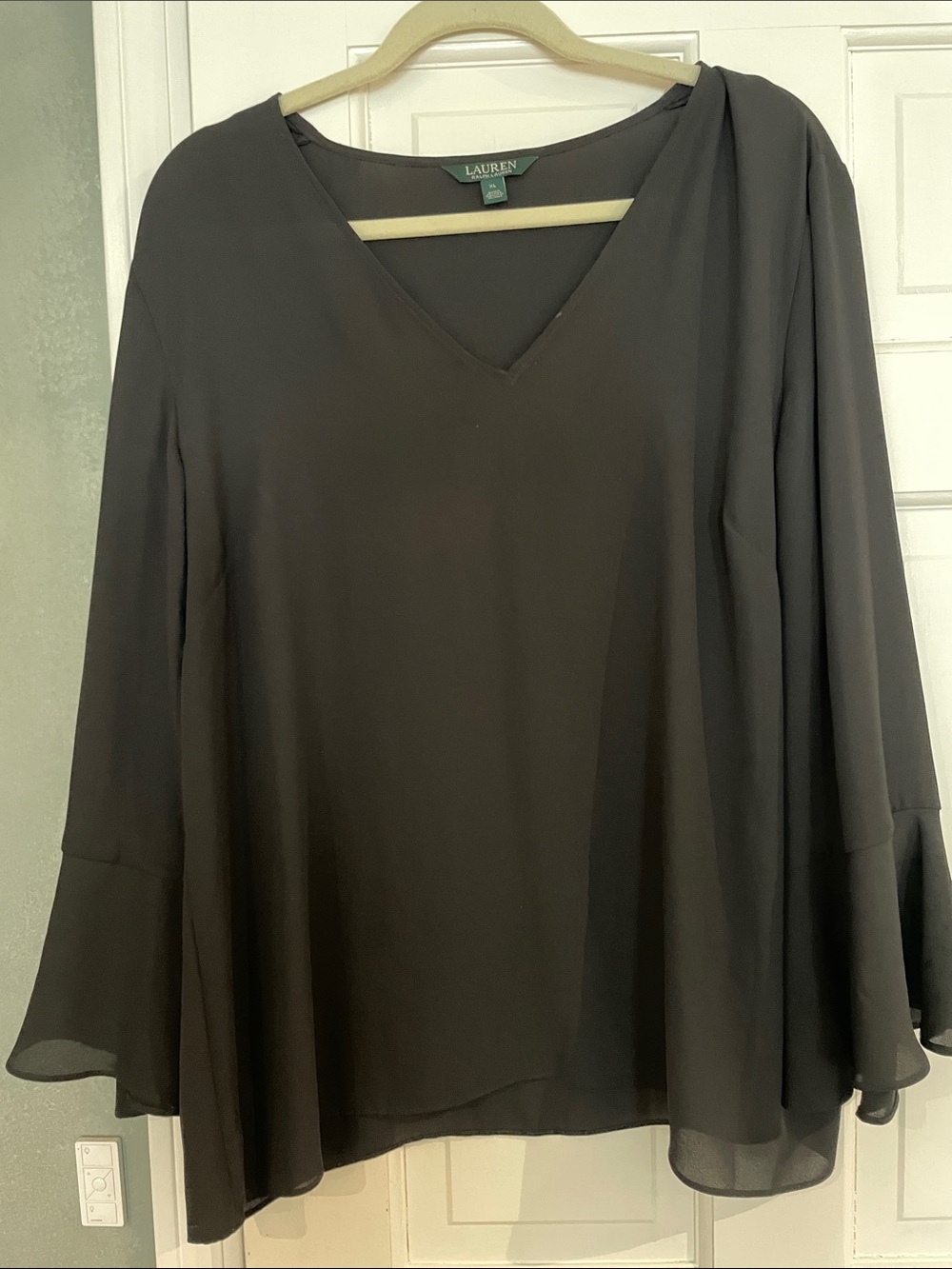Ralph Lauren Black V-Neck Flowing Long-Sleeve Blouse